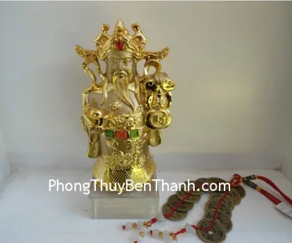 Thần tài vàng bưng nén vàng gậy như ý đế thủy tinh - Tài nguyên quãng tiền FC143A