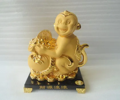 Khỉ tài lộc ôm hồ lô đế gỗ - kim hầu nạp phước FK057M